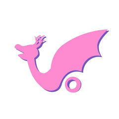 Pink dragon vector logo illustration isolated on white background