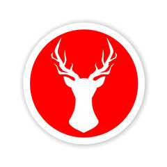 Reindeer vector logo illustration isolated on circular frame and red background