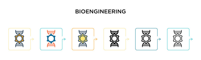 Bioengineering vector icon in 6 different modern styles. Black, two colored bioengineering icons designed in filled, outline, line and stroke style. Vector illustration can be used for web, mobile, ui
