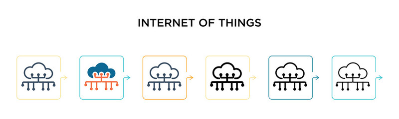 Internet of things vector icon in 6 different modern styles. Black, two colored internet of things icons designed in filled, outline, line and stroke style. Vector illustration can be used for web,