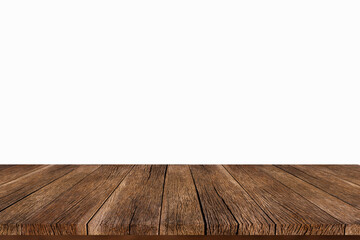 empty wooden table with white background