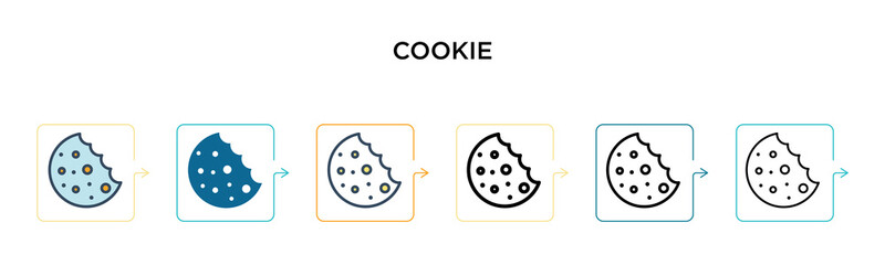 Cookie vector icon in 6 different modern styles. Black, two colored cookie icons designed in filled, outline, line and stroke style. Vector illustration can be used for web, mobile, ui