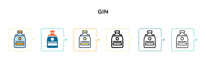 Gin vector icon in 6 different modern styles. Black, two colored gin icons designed in filled, outline, line and stroke style. Vector illustration can be used for web, mobile, ui
