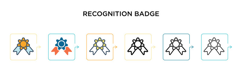 Recognition badge vector icon in 6 different modern styles. Black, two colored recognition badge icons designed in filled, outline, line and stroke style. Vector illustration can be used for web,