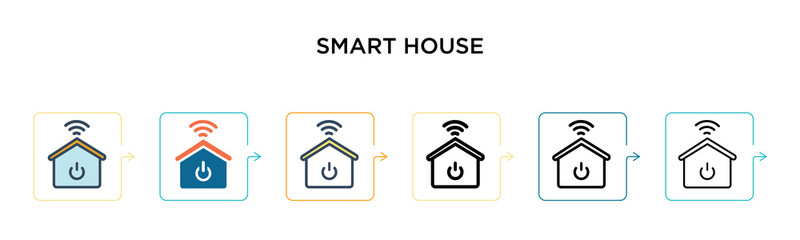 Smart house vector icon in 6 different modern styles. Black, two colored smart house icons designed in filled, outline, line and stroke style. Vector illustration can be used for web, mobile, ui