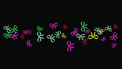 Festive Background with Colorful Bows. Trendy Pattern for Postcard, Print, Banner or Poster. Little Pretty Bows For Party Decoration, Wedding, Birthday or Anniversary Invitation. Vector