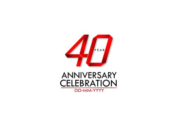 40 years anniversary, Red Dark Contour color with Speedy Design minimalist logo vector illustration on white background - Vector