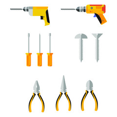 Construction concept tools all of tools supplies for house repair builder on white background vector illustration