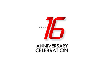 Obraz premium 16 years anniversary, Red Dark Contour color with Speedy Design minimalist logo vector illustration on white background - Vector