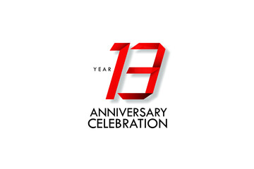 13 years anniversary, Red Dark Contour color with Speedy Design minimalist logo vector illustration on white background - Vector