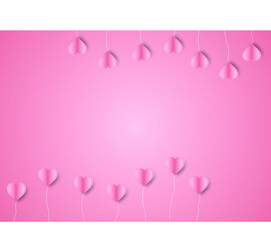 Paper elements in shape of heart flying on pink background. Vector symbols of love design.