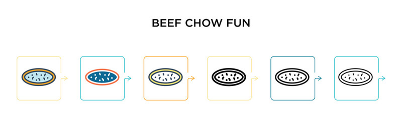 Beef chow fun vector icon in 6 different modern styles. Black, two colored beef chow fun icons designed in filled, outline, line and stroke style. Vector illustration can be used for web, mobile, ui