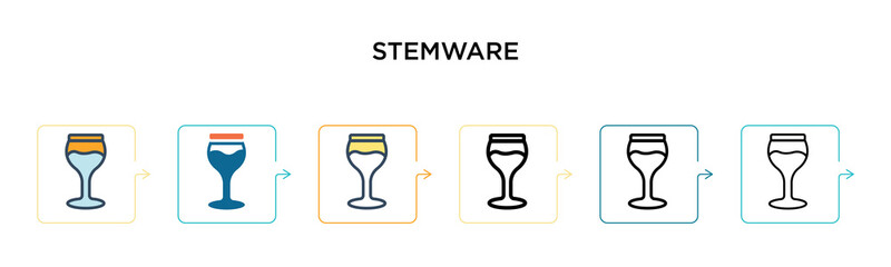 Stemware vector icon in 6 different modern styles. Black, two colored stemware icons designed in filled, outline, line and stroke style. Vector illustration can be used for web, mobile, ui
