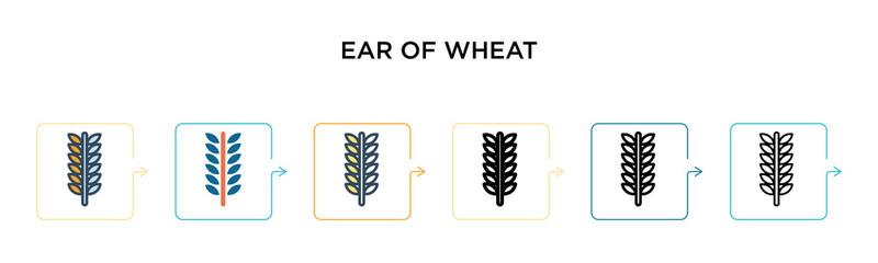 Ear of wheat vector icon in 6 different modern styles. Black, two colored ear of wheat icons designed in filled, outline, line and stroke style. Vector illustration can be used for web, mobile, ui