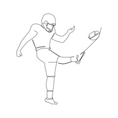 A football player kicking the ball trying to make a goal. Continuous one line drawing, vector illustration