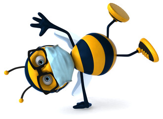 3D Illustration of a cartoon bee with a mask