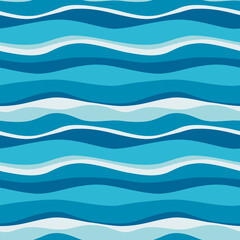 Fototapeta na wymiar Sea waves blue, white stripes seamless pattern. Vector ocean blue digital paper for wrapping, fabric, apparel, textile, scrapbooking. Cute kids marine, sailor print, EPS 10.