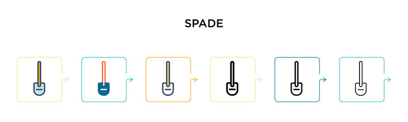 Spade vector icon in 6 different modern styles. Black, two colored spade icons designed in filled, outline, line and stroke style. Vector illustration can be used for web, mobile, ui