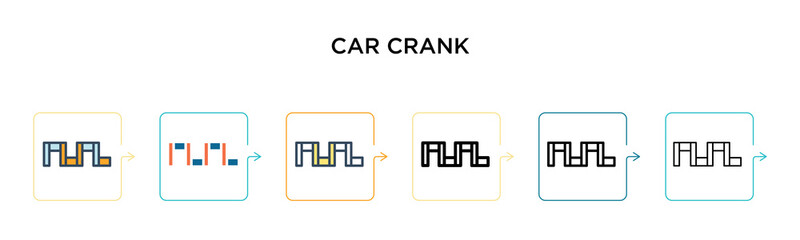 Car crank vector icon in 6 different modern styles. Black, two colored car crank icons designed in filled, outline, line and stroke style. Vector illustration can be used for web, mobile, ui