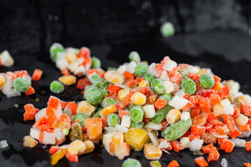 Assorted frozen vegetables peas, mushrooms, corn, asparagus, beans, carrots, peppers, onions, celery