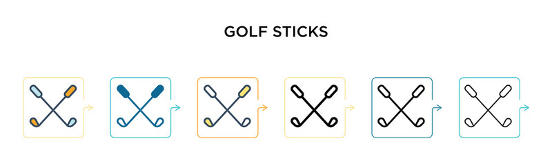Golf sticks vector icon in 6 different modern styles. Black, two colored golf sticks icons designed in filled, outline, line and stroke style. Vector illustration can be used for web, mobile, ui