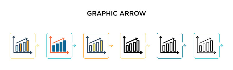 Graphic arrow vector icon in 6 different modern styles. Black, two colored graphic arrow icons designed in filled, outline, line and stroke style. Vector illustration can be used for web, mobile, ui