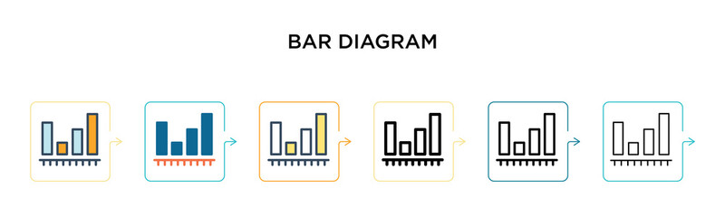Bar diagram vector icon in 6 different modern styles. Black, two colored bar diagram icons designed in filled, outline, line and stroke style. Vector illustration can be used for web, mobile, ui