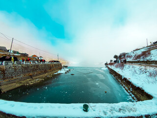 Tsongmo lake - famous Tsongmo lake of East Sikkim,India during the winter with snow and ice