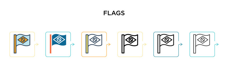 Flags vector icon in 6 different modern styles. Black, two colored flags icons designed in filled, outline, line and stroke style. Vector illustration can be used for web, mobile, ui