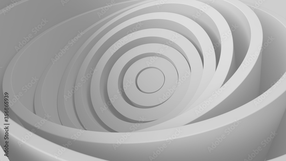 Poster 3d render of concentric circles shapes chaotically twisted. abstract bright background with tubes ge