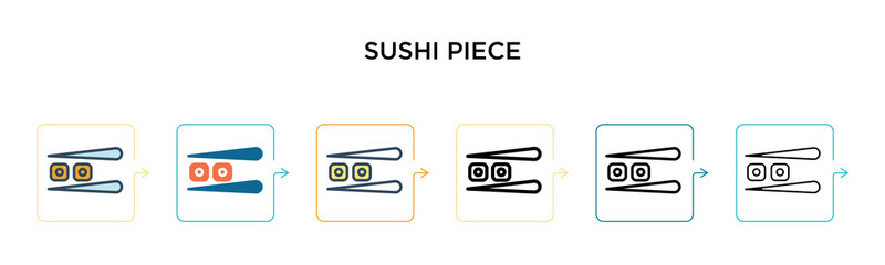 Obraz premium Sushi piece vector icon in 6 different modern styles. Black, two colored sushi piece icons designed in filled, outline, line and stroke style. Vector illustration can be used for web, mobile, ui