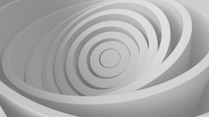 3d render of concentric circles shapes chaotically twisted. Abstract bright background with tubes geometry.