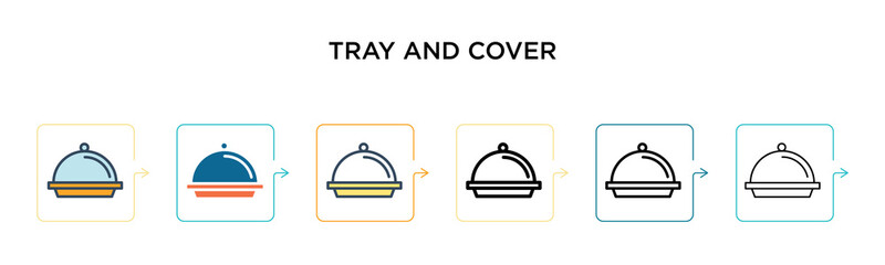 Tray and cover vector icon in 6 different modern styles. Black, two colored tray and cover icons designed in filled, outline, line and stroke style. Vector illustration can be used for web, mobile, ui