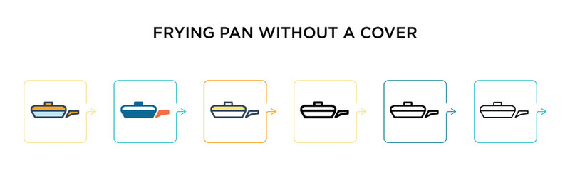 Frying pan without a cover vector icon in 6 different modern styles. Black, two colored frying pan without a cover icons designed in filled, outline, line and stroke style. Vector illustration can be