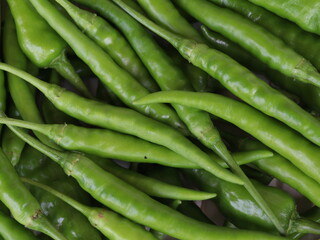 Fresh raw green hot chilies