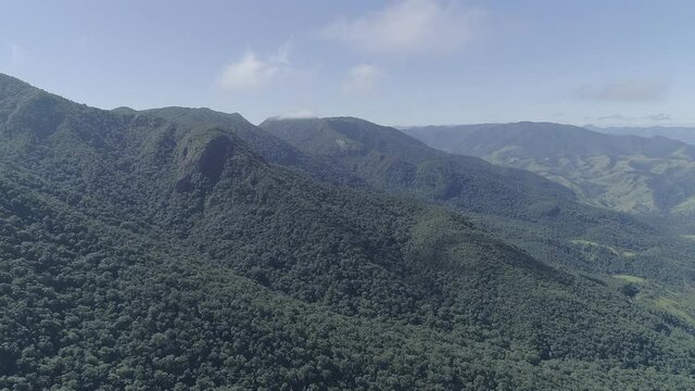 Atlantic rainforest mountains landscape of Brazil, aerial daylight