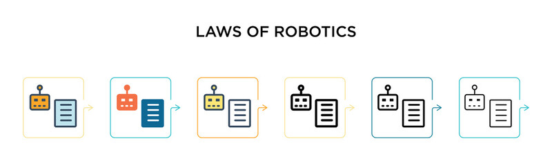 Laws of robotics vector icon in 6 different modern styles. Black, two colored laws of robotics icons designed in filled, outline, line and stroke style. Vector illustration can be used for web,