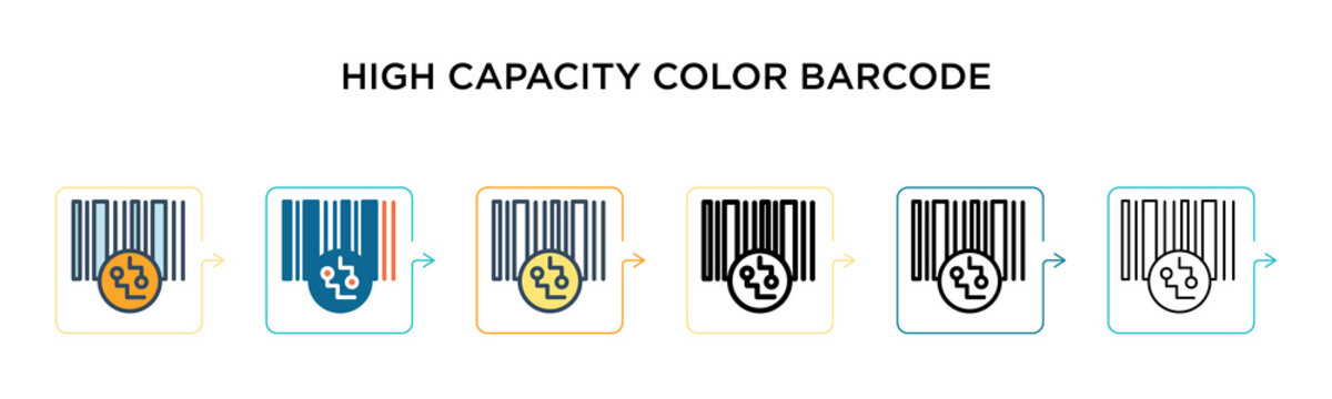 High Capacity Color Barcode Vector Icon In 6 Different Modern Styles. Black, Two Colored High Capacity Color Barcode Icons Designed In Filled, Outline, Line And Stroke Style. Vector Illustration Can