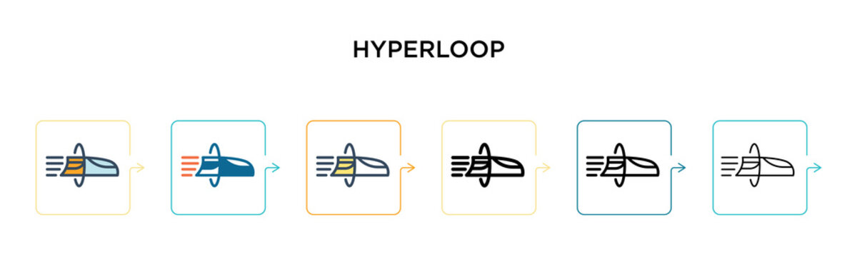 Hyperloop vector icon in 6 different modern styles. Black, two colored hyperloop icons designed in filled, outline, line and stroke style. Vector illustration can be used for web, mobile, ui