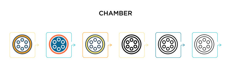 Chamber vector icon in 6 different modern styles. Black, two colored chamber icons designed in filled, outline, line and stroke style. Vector illustration can be used for web, mobile, ui