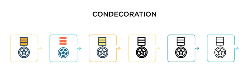 Condecoration vector icon in 6 different modern styles. Black, two colored condecoration icons designed in filled, outline, line and stroke style. Vector illustration can be used for web, mobile, ui