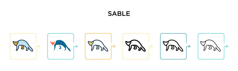 Sable vector icon in 6 different modern styles. Black, two colored sable icons designed in filled, outline, line and stroke style. Vector illustration can be used for web, mobile, ui