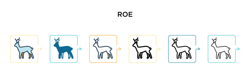 Roe vector icon in 6 different modern styles. Black, two colored roe icons designed in filled, outline, line and stroke style. Vector illustration can be used for web, mobile, ui