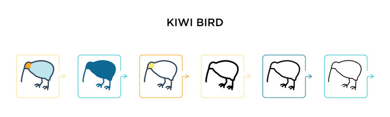 Kiwi bird vector icon in 6 different modern styles. Black, two colored kiwi bird icons designed in filled, outline, line and stroke style. Vector illustration can be used for web, mobile, ui