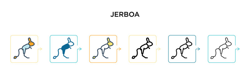 Jerboa vector icon in 6 different modern styles. Black, two colored jerboa icons designed in filled, outline, line and stroke style. Vector illustration can be used for web, mobile, ui