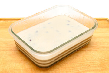 side view home made multi layer cake with red beans