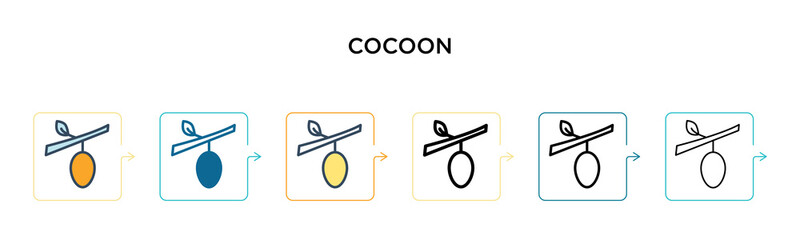 Cocoon vector icon in 6 different modern styles. Black, two colored cocoon icons designed in filled, outline, line and stroke style. Vector illustration can be used for web, mobile, ui