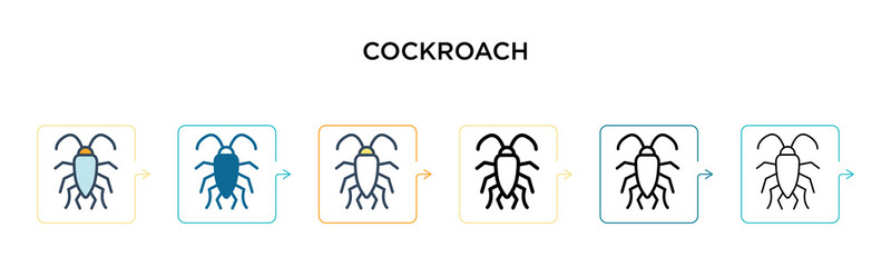 Cockroach vector icon in 6 different modern styles. Black, two colored cockroach icons designed in filled, outline, line and stroke style. Vector illustration can be used for web, mobile, ui