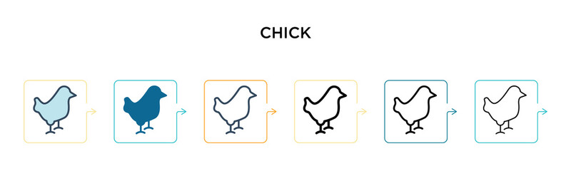 Chick vector icon in 6 different modern styles. Black, two colored chick icons designed in filled, outline, line and stroke style. Vector illustration can be used for web, mobile, ui