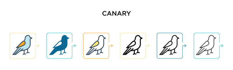 Canary vector icon in 6 different modern styles. Black, two colored canary icons designed in filled, outline, line and stroke style. Vector illustration can be used for web, mobile, ui